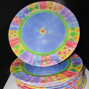PRECIDIO MELAMINE 11 INCH DINNER PLATES.  MULTICOLOURED.